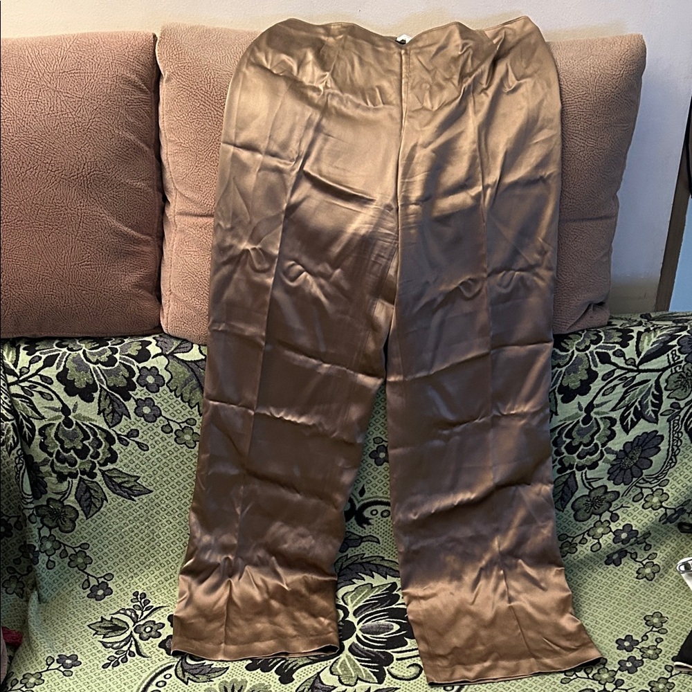 Sleek Brown Satin Pants from Calvin Klein
